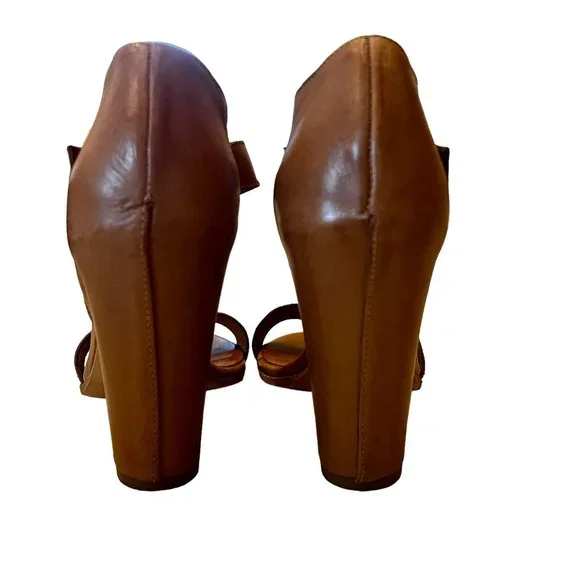 LATITUDE I FEMME Italian Natural Leather & Metallic Block Heels Size 37 or 7.5 - Picture 3 of 14